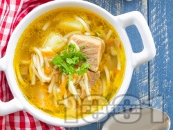 Вкусна бистра супа с картофи, свинско месо и фиде (без застройка) - снимка на рецептата Вкусна бистра супа с картофи, свинско месо и фиде (без застройка) - снимка на рецептата